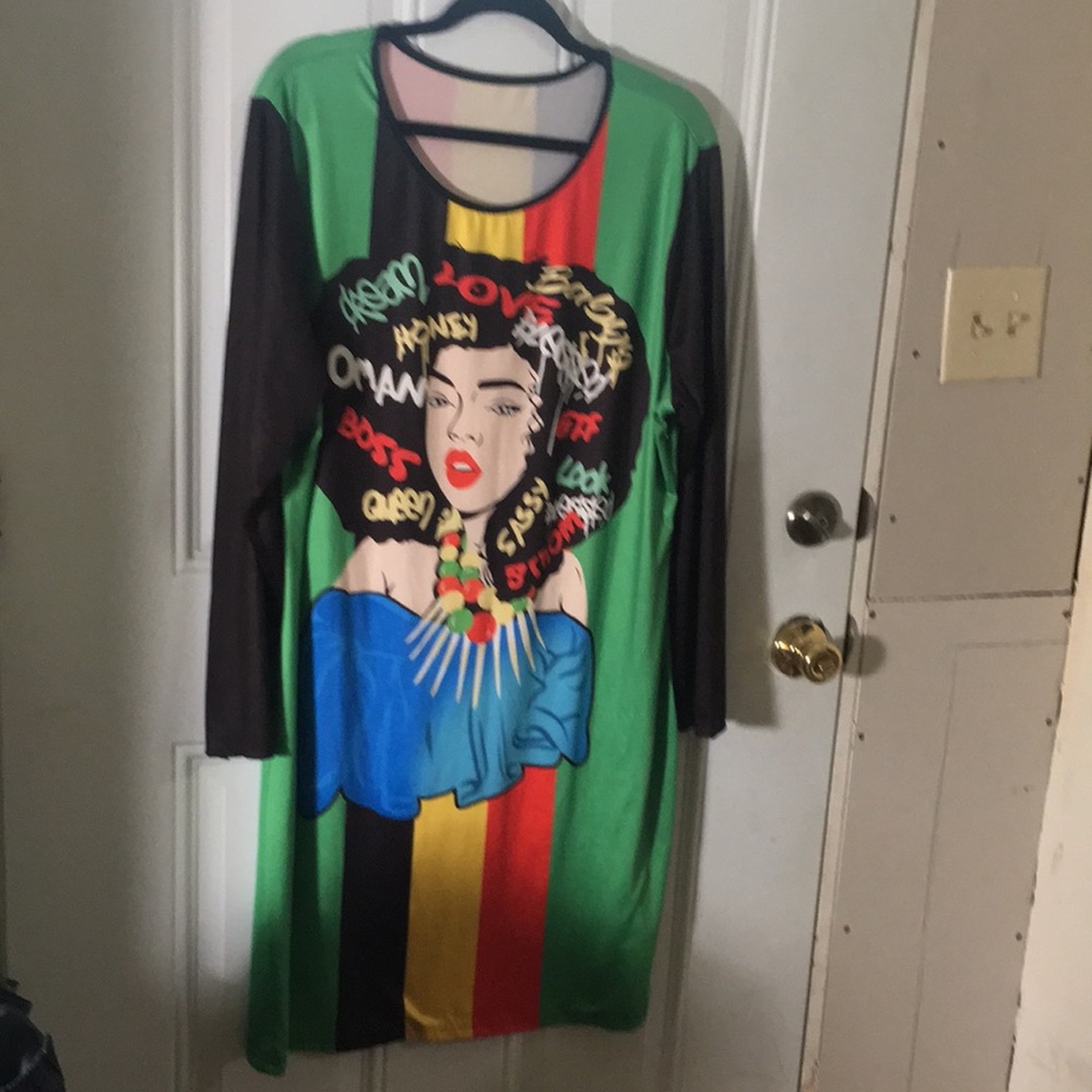 Long sleeved tee shirt midi gown lounge dress woman graffiti size 2XL